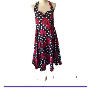 Grace Karin Black Dress with Red Roses and White Dots